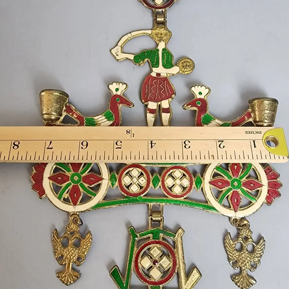 Smaltotex Enameled Bronze Hanging Candle Holder Greek Orthodox Cross Shaped